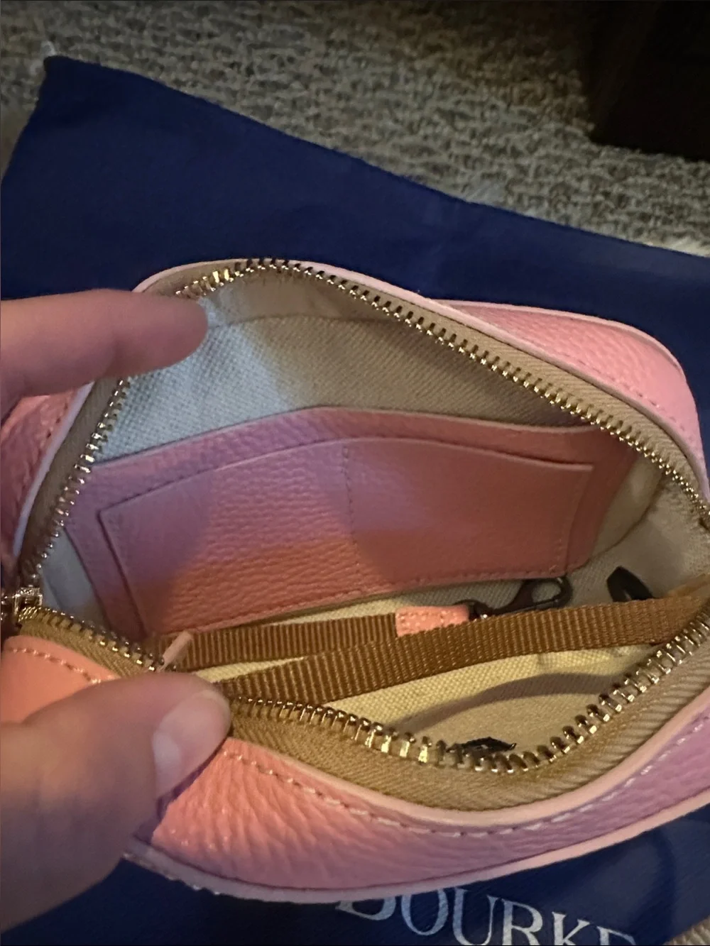 Dooney & Bourke Pink Pebbled Leather Mini Crossbody with Tan Strap, NWOT